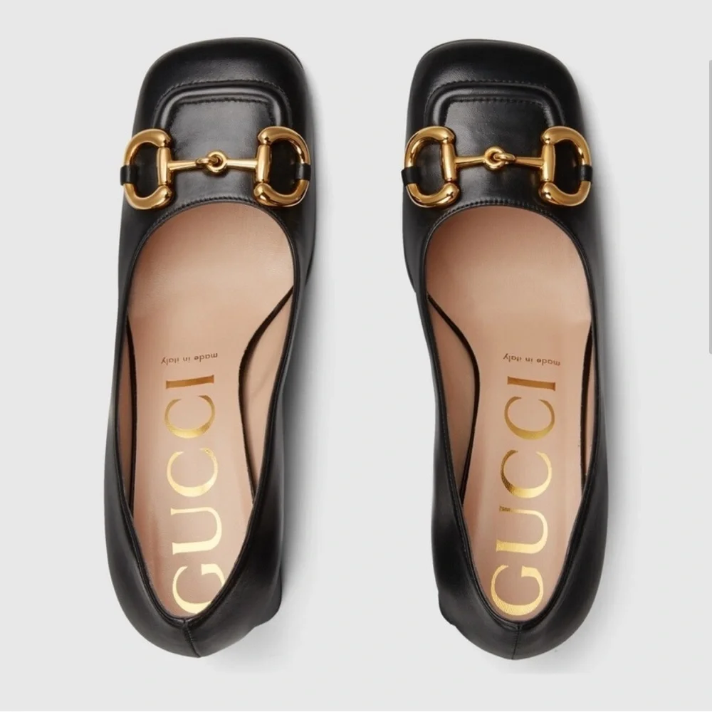 Gucci Shoes Mid-Heel Horsebit Pumps Block Heel Black Leather 38 - Picture 5 of 9
